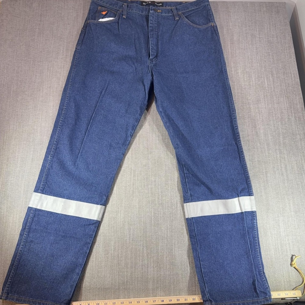 Wrangler FR Jeans Mens 40x34 Blue Straight Denim Flame Resistant Reflective